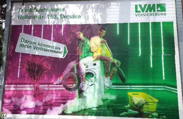 Werbeplakat der LVM Versicherungen mit dem Slogan "Darum kümmert sich mein Vertrauensmann!"