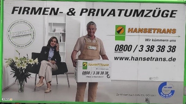 Werbeplakat von Hansetrans mit dem Titel "Firmen- und Privatumzüge"
