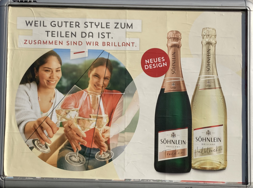 Werbeplakat der Marke "Söhnlein Brillant" und dem Titel "Weil guter Style zum Teilen da ist"