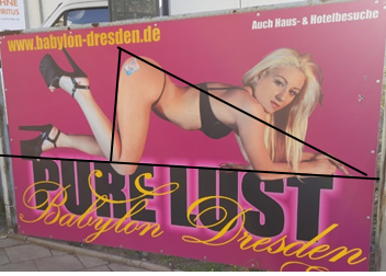 Werbeplakat mit Planimetrielinien von Babylon Dresden mit dem Titel "Pure Lust"