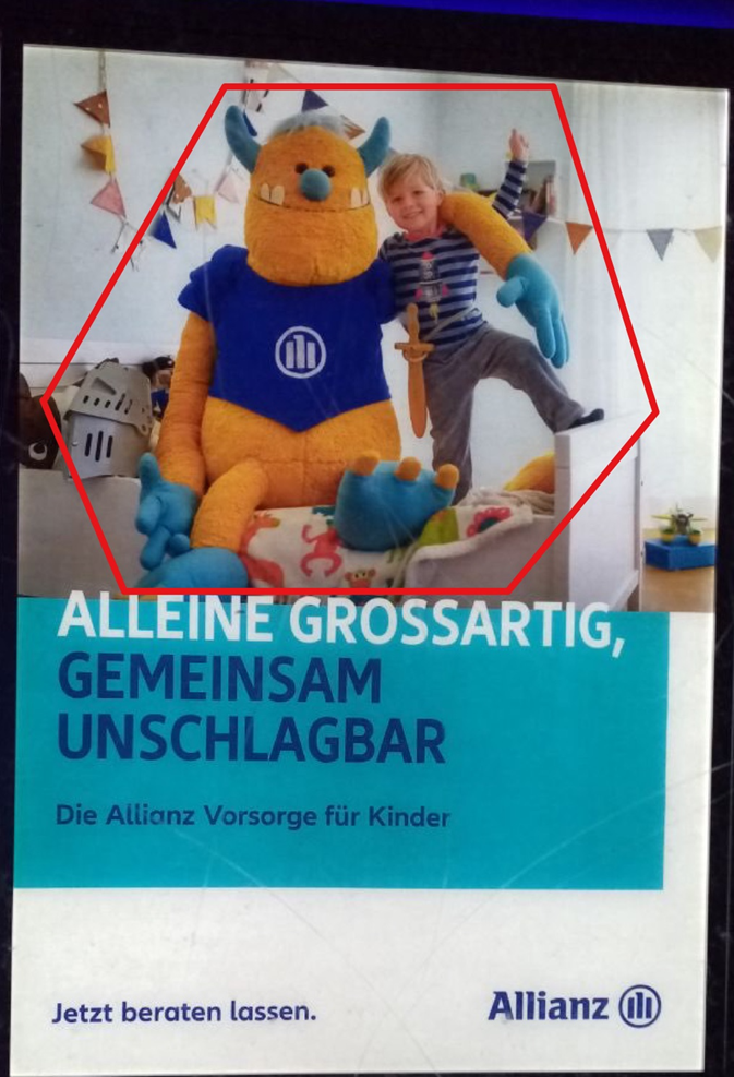 Werbeplakat der Allianz mit Planimetrielinienmit dem Titel "Allein großartig, gemeinsam unschlagbar!"