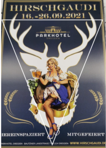 Werbeplakat mit Planimetrielinien vom Parkhotel Dresden für die Hirschgaudi