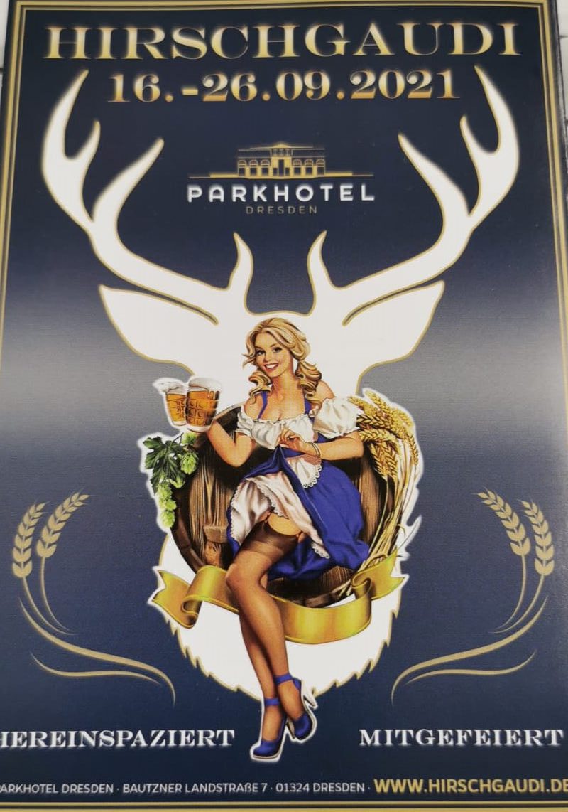 Werbeplakat vom Parkhotel Dresden für die Hirschgaudi