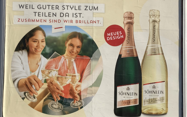 Werbeplakat der Marke "Söhnlein Brillant" und dem Titel "Weil guter Style zum Teilen da ist"